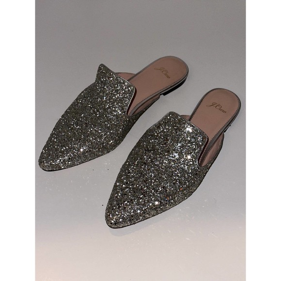 J. Crew Pointy Toe Mule In Silver Glitter Sparkle Slides Women's Size 10 K0036 - Picture 2 of 14